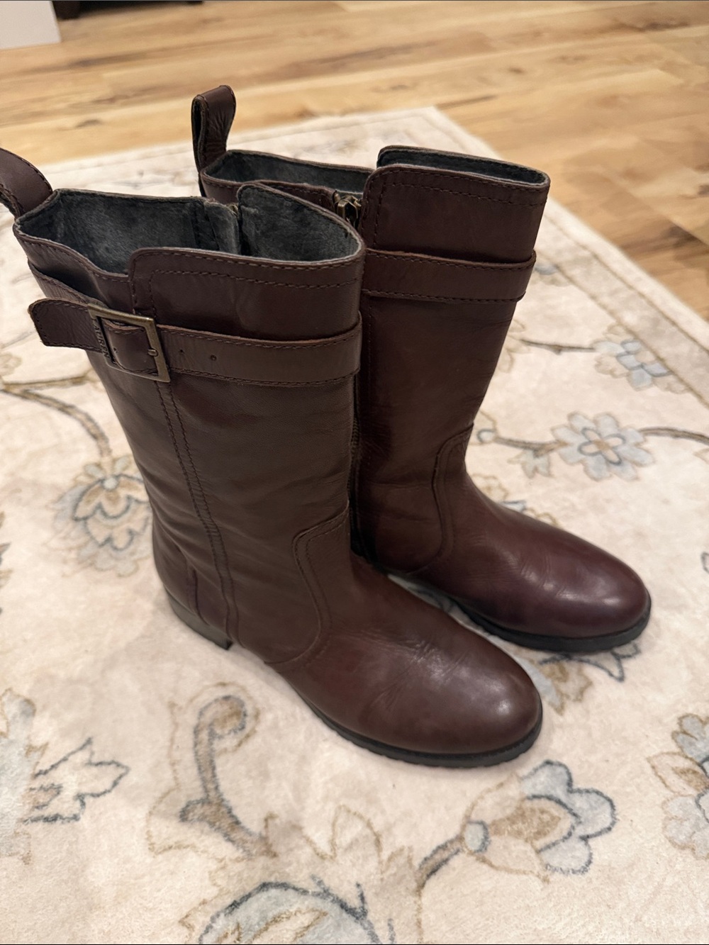 Ralph Lauren Dark Brown Leather Mid-Calf Riding Boots Buckle Strap - Size 6